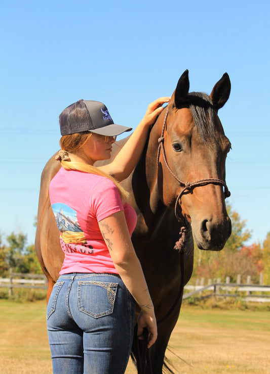 T-shirt femme rose cheval